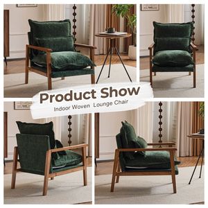 Poltrona da Interno a Forma di Nuvola con Struttura in Legno Massello e Braccioli, Rivestimento in Tessuto Chenille, Cuscino Lombare Decorativo - Product Image 3