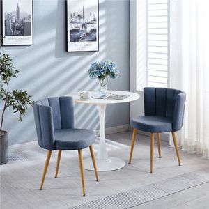 Set di 2 Sedie da Pranzo Moderne Blu Nebbia con Gambe in Ferro Color Legno, Cuscini a Pelo Corto e Schienale Confortevole - Product Image 3