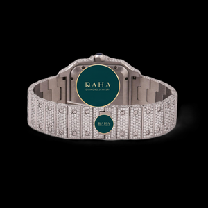 RAHA – montre de luxe en Quartz Moissanite pour femmes, boîtier rond, analogique, cristal saphir, bracelet en acier inoxydable de 42mm, cadran vert - Product Image 4