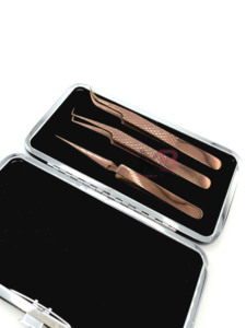 Juego de Pinzas para Pestañas de Acero Inoxidable, Herramientas de Precisión, Estuche Metálico, Puntas Curvas y Rectas para Extensiones de Pestañas - Product Image 3
