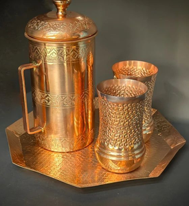 Carafe en cuivre massif neuve, faite à la main, design martelé, style classique, avec couvercle écologique, vente en gros directe, en métal - Product Image 5