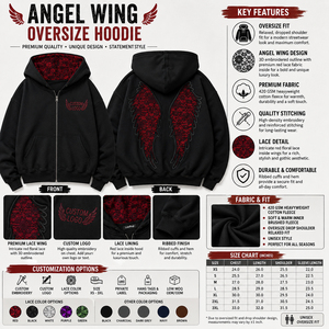 Sudadera con capucha y cremallera personalizada con alas de ángel, estilo gótico bordado, de forro polar oversize, unisex, ropa urbana, OEM, ODM, marca privada - Product Image 5