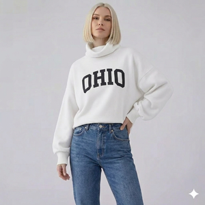 Pull blanc oversize à col roulé pour femme, imprimé lettres, tricoté, manches longues, coupe droite, épaules tombantes, col montant, idéal pour l'automne - Product Image 2