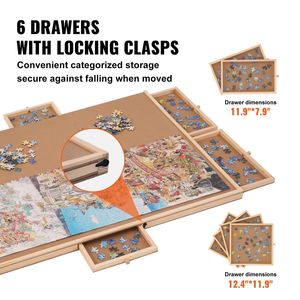 Tavolo per Puzzle in Legno da 1500 Pezzi con 6 Cassetti, Organizzatore Rotante per Puzzle 34x26 Pollici, Accessori per Puzzle, Copertura per Tavolo - Product Image 5