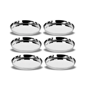 Vajilla de acero inoxidable, platos redondos plateados pulidos, 6 piezas para uso en bodas y fiestas. - Product Image 3