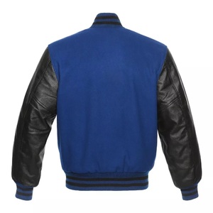 Nueva Chaqueta Bomber Universitaria Azul Rey de Lana y Cuero Negro con Cuello Alto, Diseño Varsity Letterman y Logotipo Frontal - Para Invierno - Product Image 2