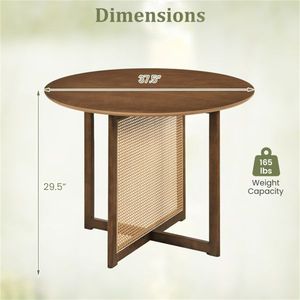 Table à manger ronde de style moderne du milieu du siècle, 37,5 pouces, pour 2 à 4 personnes, en rotin PE et pieds en bois de caoutchouc, table de cuisine - Product Image 5