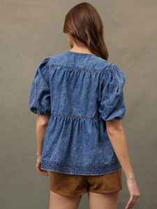 Top de Mezclilla para Mujer, Estilo Casual de Alta Gama, Corte Estructurado, Textura Sedosa, Ajuste Equilibrado, Estilo Contemporáneo, Acabado Distintivo - Product Image 2