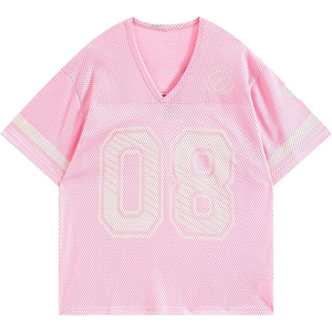 เสื้อฟุตบอลตาข่ายคอวีทรงโอเวอร์ไซส์สไตล์เรโทรสำหรับผู้ชายและผู้หญิง  รับสกรีนโลโก้ พิมพ์ลายดิจิตอล หมายเลขและชื่อ - Product Image 1