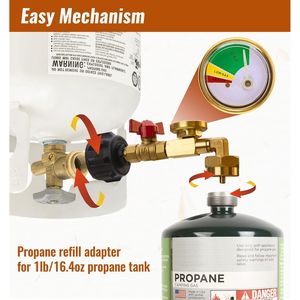 Manometro per valvola con adattatore di ricarica propano, compatibile con bombole da 1 libbra e serbatoi da 20 libbre QCC1/Type1, per bombole da 1 libbra - Product Image 2