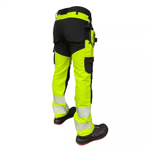 Pantalon de travail cargo haute visibilité en polyester respirant jaune et noir réfléchissant, multipoches, pour hommes - Product Image 2