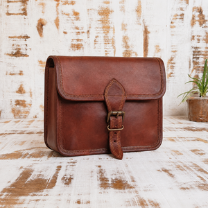 Vintage Brown Leather Fashion Satchel Bag Handmade Crossbody Shoulder <b>Purse</b> Buckle Flap Rustic Classic Design Polyester Lining - Product Image 2