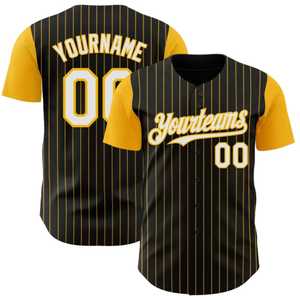 Camiseta de Béisbol Personalizada para Hombre, Negra con Rayas Doradas, Manga Corta, Cierre de Botones, Transpirable, de Poliéster, Ropa Deportiva Yourteams 00 - Product Image 2