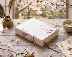 Carnet artisanal à couverture rigide blanche motif fleurs de cerisier Sakura avec marque-page en ruban – Journal minimaliste rose fleuri – Cadeau - Product Image 2