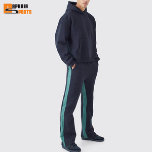 Manufacturer OEM Heavyweight Cotton <b>Plain</b> Sweatsuits Custom logo Hoodie & Flared Sweatpants 2pcs Set Blank <b>Tracksuits</b> Men - Product Image 5