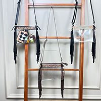 Nouveau sac à bandoulière en cuir de vache véritable, fait à la main, avec un design de créateur, en PVC transparent, style western, sac à bandoulière long à franges transparent pour femmes
