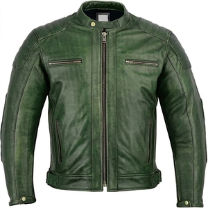 Wholesale Men's <b>Retro</b> Brown Leather Biker <b>Jacket</b> Stand Collar Zip Up <b>Motorcycle</b> Coat Autumn Winter Vintage Outerwear - Product Image 3