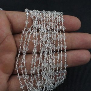 Chaîne de chapelet en cristal hydro 3mm, fil plaqué argent, chaîne perlée pour la fabrication de bijoux, vente en gros - Product Image 1