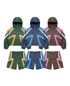 2 Piece Zipper Jacket Short Set Digital Printing Logo Drop Shoulder Polyester/Nylon Summer Heavyweight Casual Tracksuit - Product Image 1