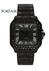 Good Selling KRIARA <b>Black</b> Square Moissanite Diamond <b>Mens</b> <b>Watch</b> Stainless Steel Wristwatch for Wedding Business Office and Every - Product Image 4