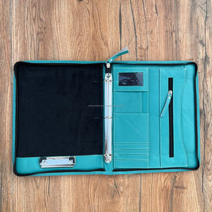 พอร์ตโฟลิโออเนกประสงค์หนังวัวสีเทอร์ควอยซ์พร้อมที่ปิดแบบมีซิปและตัวยึดแหวนขนาด A4 - Product Image 5