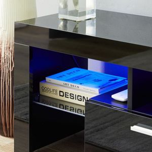 Alla moda TV Stand Cabinet LED luce cintura Remote vetro temprato maniglia in metallo per soggiorno camera da letto disponibile nero - Product Image 6