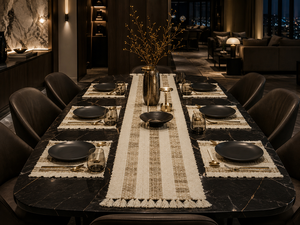 Luxury Puzzle <b>Rectangle</b> Bohemian Wool/Silk Handmade Flat Weave Washable Table Runner <b>Placemat</b> Set for Home Dining Decor - Product Image 2