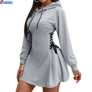 Robe mini à capuche en polaire écologique pour femme, personnalisable, avec logo uni sur le devant, coupe ajustée, manches longues, pour la saison printemps/hiver - Product Image 3