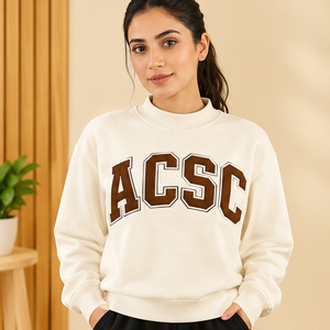 Women's Cream ACSC Letter Print Crew Neck Sweatshirt Fraternity Greek Letter Embroidery Varsity Campus School <b>Spirit</b> Wholesale - Product Image 1