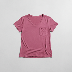 Women's V-Neck Pocket Tee Short Sleeve <b>Light</b> Cotton Soft Fabric Chest Patch Pocket Custom OEM Wholesale Supplier - Product Image 4