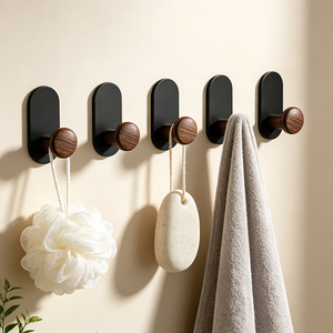 Nordic <b>Wooden</b> Wall <b>Hook</b> Self Adhesive Door <b>Hook</b> Decorative <b>Coat</b> and Towel Holder for Bathroom Entryway - Product Image 1