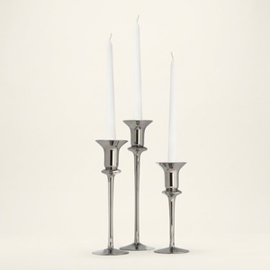 Luxury 3 Piece Set Modern Long Stem Glass <b>Candlestick</b> <b>Holders</b> for Taper Candles Silver Finish Tall Candle Stand for Wedding - Product Image 2