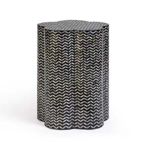 Table d'appoint sophistiquée en coquille de capiz noire, tabouret tambour en mosaïque de nacre, meuble d'appoint géométrique pour l'intérieur moderne - Product Image 3
