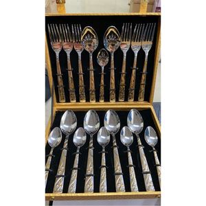 Ensemble de couverts de luxe en acier inoxydable, design doré embossé, pour restaurants, banquets et traiteurs haut de gamme - Product Image 1