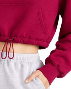 Sweat à capuche court en polaire rouge personnalisé avec fermeture éclair quart de tour, poche kangourou, ourlet à cordon de serrage réglable, style streetwear décontracté, pull chaud pour femme - Product Image 3