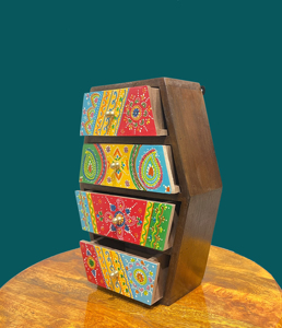 Mini commode en bois peinte à la main, colorée, faite à la main, organisateur de rangement décoratif, coffre de table pour la décoration intérieure - Product Image 1