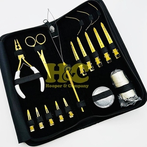 Nouveautés HOOPER COMPANY Kit d'outils pour extensions de cheveux en acier inoxydable Pinces Clips Aiguilles en forme de C Micro-perles Or Commercial - Product Image 3