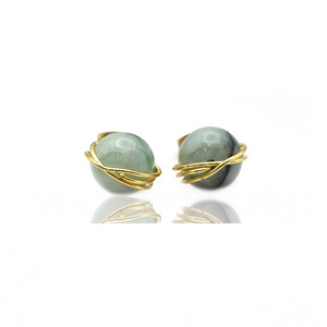 <b>Emerald</b> Wire Wrap Earrings 8mm | Round Green Gemstone <b>Studs</b> | Dainty Birthstone Jewelry - Product Image 2