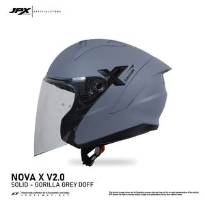 JPX nova X หมวกกันน็อคครึ่งหน้า V2ในกอริลลาสีเทา doff มีกระบังหน้าคู่และการออกแบบสีทึบทันสมัยสำหรับผู้ขับขี่สมัยใหม่ - Product Image 2