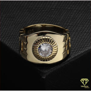 Bague de luxe pour homme, aspect cristal rond, avec design de lunette en éventail doré, pour la vente en gros de bijoux de mode - Product Image 4