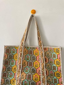 Bolso Tote de Algodón Acolchado con Diseño Floral Multicolor y Estampado a Mano, Estilo Bohemio, Bolso de Compras Casual Abierto para Mujer - Product Image 2