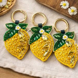 Rizir Fashion Handmade Durable Zinc Alloy Lemon Keychain Embroidered Beaded Trendy <b>Bag</b> <b>Charm</b> Women Cute Fruit Wedding - Product Image 3