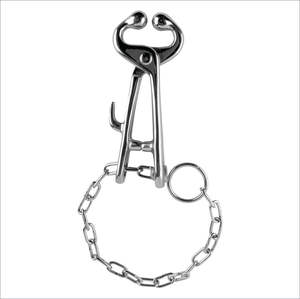 Pince à nez en acier inoxydable à long manche avec chaîne, stabilisateur de vache, anneau de traction pour bœuf, support vétérinaire pour bétail - Product Image 3