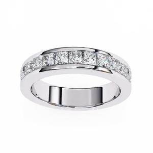 Bague unisexe en argent 925 avec diamants de laboratoire taille princesse sertis en barre, style éternité, contemporaine et moderne, cadeau d'anniversaire ou de mariage - Product Image 4
