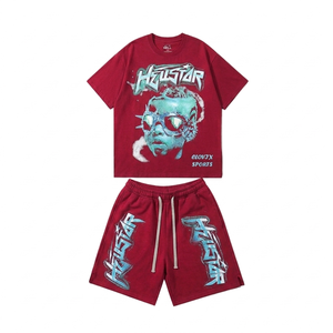 Hot Selling Summer Mens Graphic Print Short Sleeve Set 100% Cotton Soft Breathable Heavyweight T <b>Shirt</b> and Shorts 2 Piece Outfit - Product Image 2