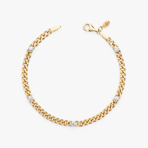 Gorgeous 14K Solid Gold 0.43ctw Bezel set Cuban Link Chain Bracelet Sectioned 0.3mm 5 Round Diamond Bracelet Curb Chain Bracelet - Product Image 1