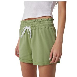 Shorts de sport en coton pour femmes, taille haute élastique, décontractés, pour l'été, avec cordon de serrage, logo personnalisé OEM, vente en gros - Product Image 4