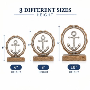 Handmade Silver Anchor Metal Statue Wooden Base Nautical <b>Ship</b> <b>Wheel</b> Figurine Tabletop Home Office Decoration Sculpture - Product Image 4