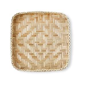 Natural woven flat <b>basket</b> made in Vietnam bamboo serving <b>trays</b> square fruit sweet display <b>tray</b> - Product Image 1