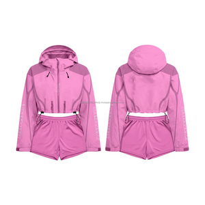 Conjunto de Sudadera Corta con Capucha y Pantalones Cortos para Hombre, Conjunto de 2 Piezas con Cremallera, Conjunto Deportivo de 2 Piezas para Mujer, Ropa con Logotipo Personalizado, Talla XS, Verano - Product Image 1